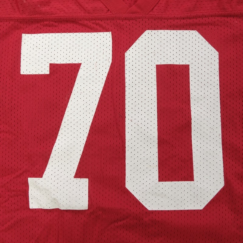 Rare VTG RUSSELL ATHLETIC #70 Mesh Football Practice Jersey 80s 90s USA Red SZ L gallery