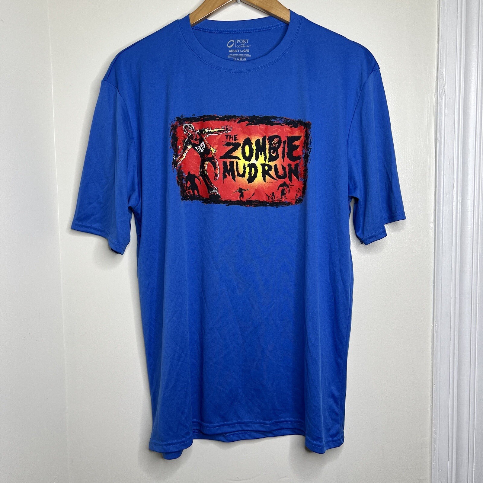 Zombie Mud Run Short Sleeve T Shirt Blue Adult Large 21.5” pit to pit polyester gallery