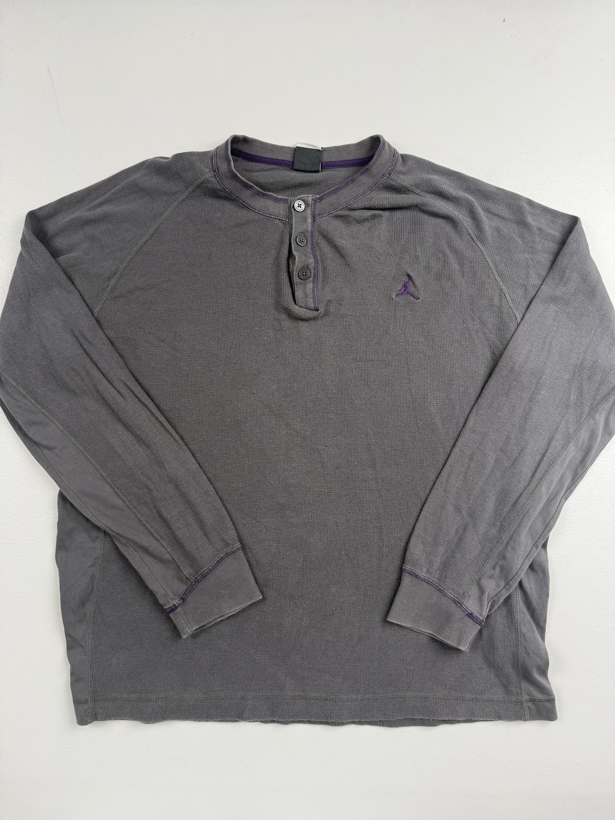 Jordan Shirt Mens 2XL Gray Dri-FIT Long Sleeve Henley Waffle Knit Thermal Top gallery