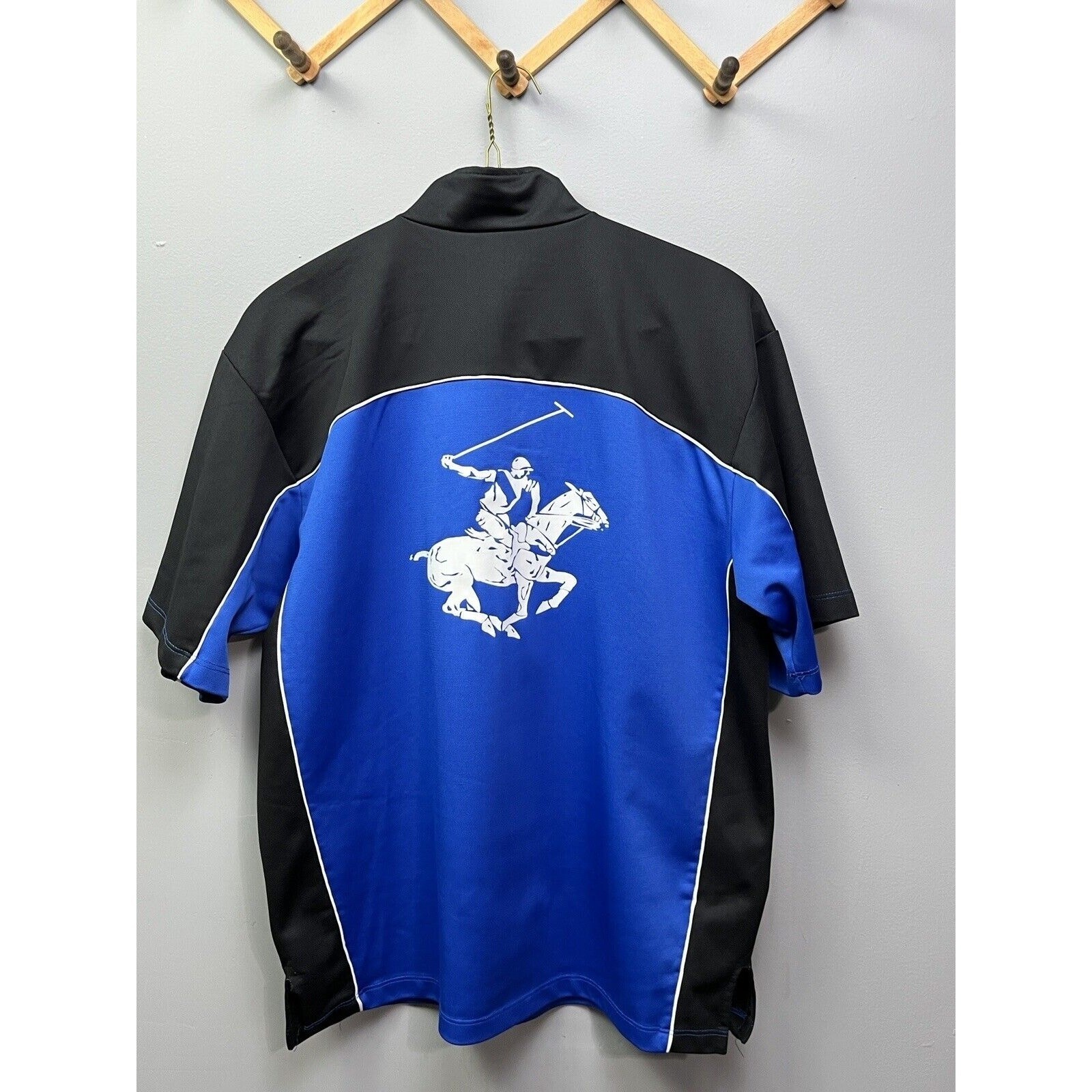 Beverly Hills Polo Club Mens Jersey Blue Black Snap Front BHPC Large XXL gallery