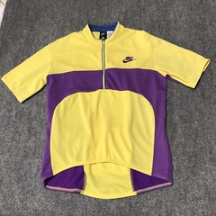 Vintage 90s Nike ACG 1/2 Zip Bike Tee Yellow Purple Colorblock Logo Pockets Top