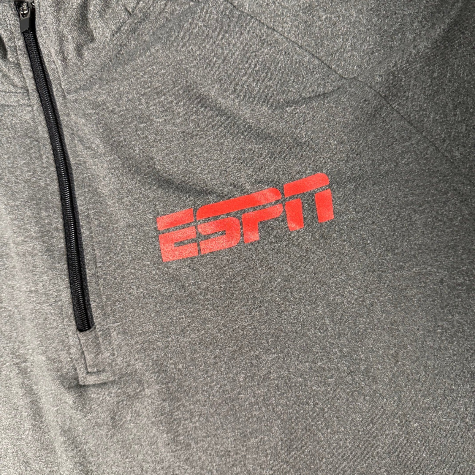 ESPN Mens Quarter Zip Pullover Shirt Heather Gray Red Logo Size S Small Active gallery