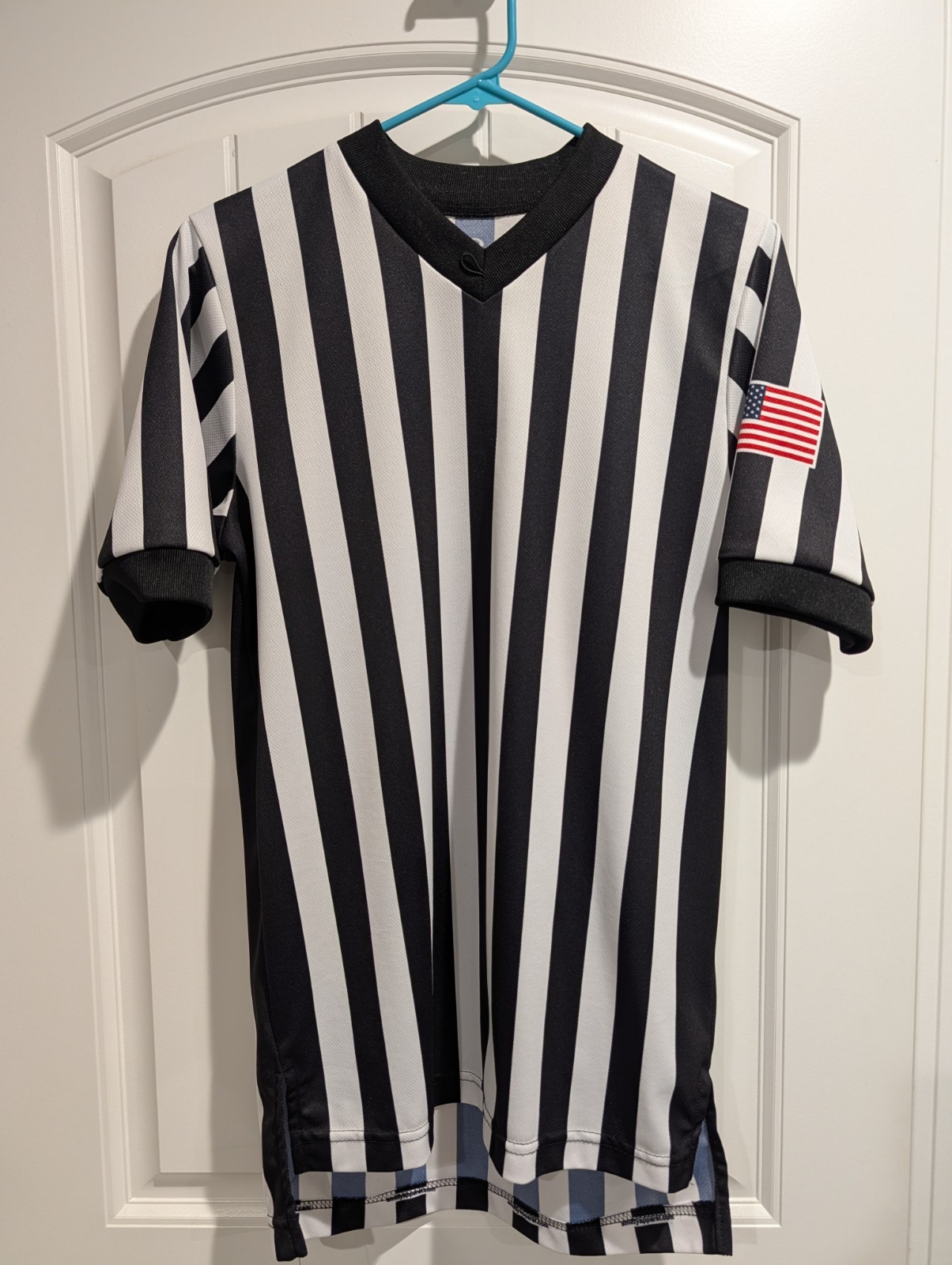Smitty Basketball Referee Shirt 3" Side Panel Dye-Sublimated V-Neck USA Flag gallery
