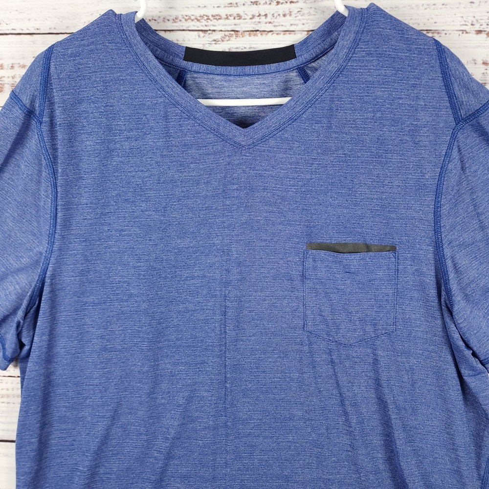Lululemon Up Front V-Neck Mens Medium Blue Heather Silverescent Workout Pocket