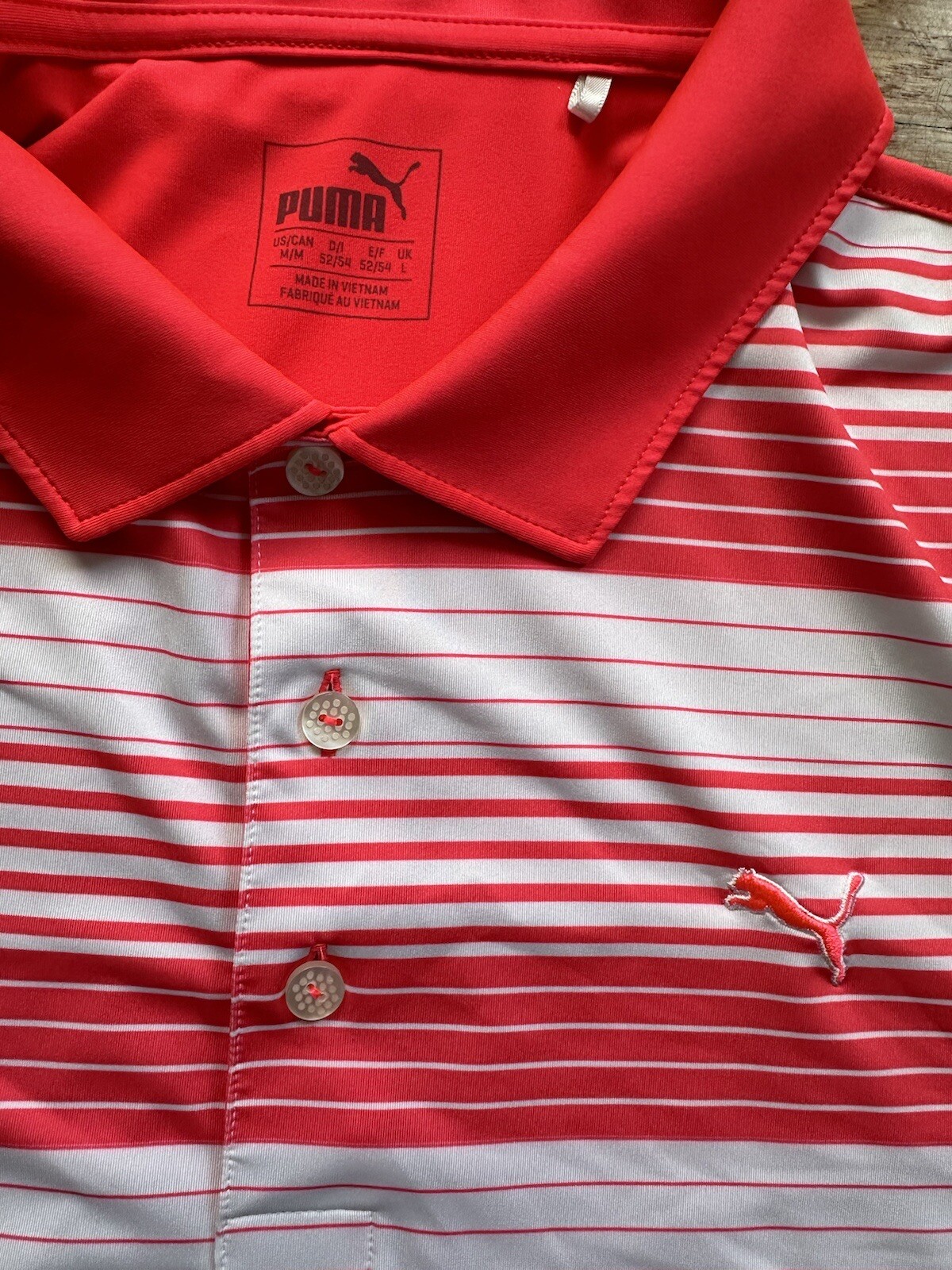 PUMA DRY CELL MEN'S GOLF POLO SHIRT PINK WHITE MEDIUM USED POLYESTER gallery