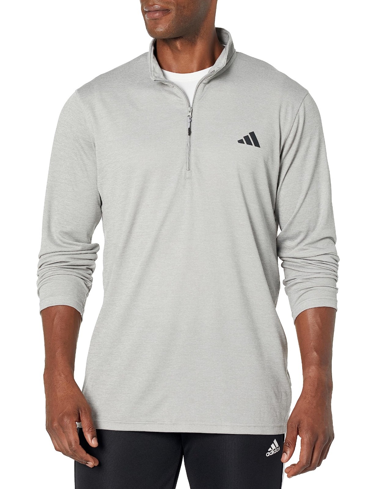 adidas Men's Essentials Seasonal Training Quarter-Zip, Small Grey Heather/Black gallery