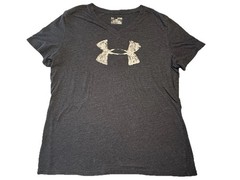 Under Armour HeatGear Loose Fit V-Neck T-Shirt XL Gray Charged Logo Tee
