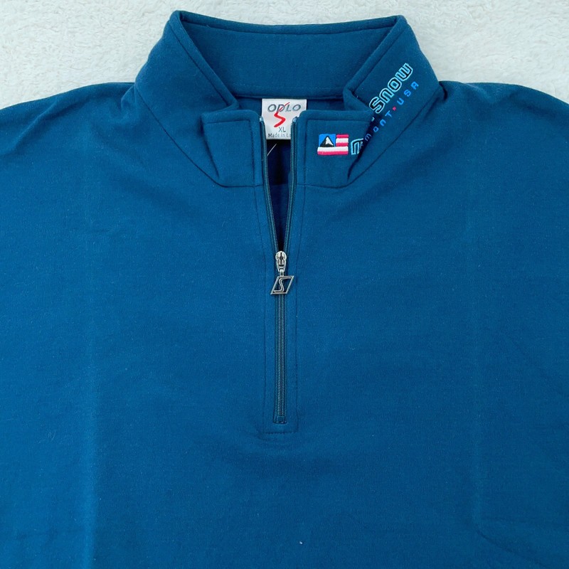 Odlo 1/4 Zip Pullover Mens XL Pacific Blue Ski Mount Snow Vermont USA Sweater gallery