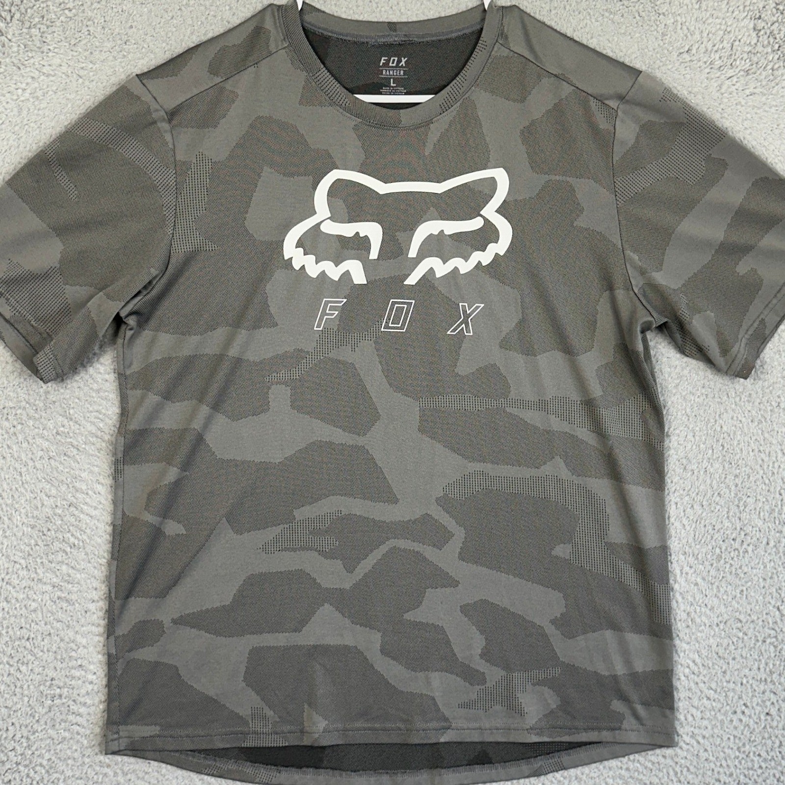 Fox Racing Ranger Shirt Mens Large Grey Camo MTB Cycling Jersey Short Sleeve gallery