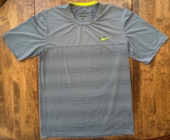 Nike Dri-FIT Performance Shirt Men’s Medium Gray Neon Yellow Swoosh Athletic Top