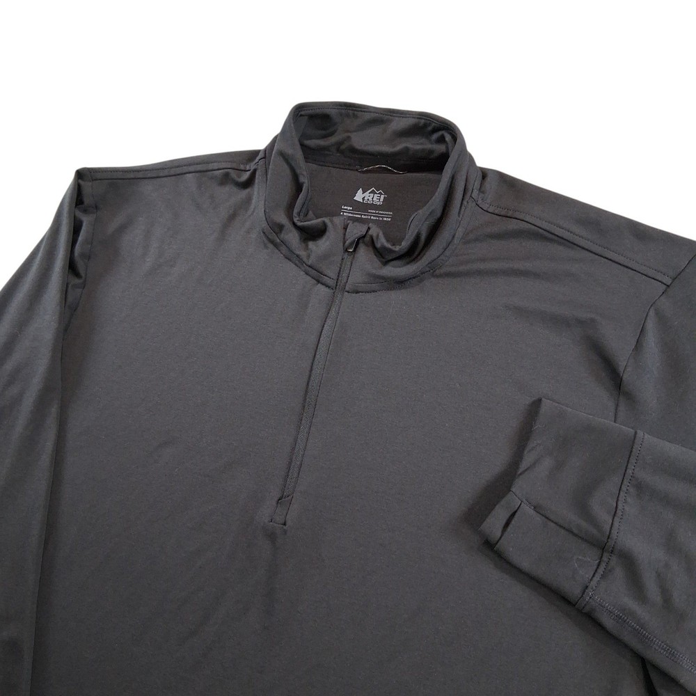 REI Co-op Quarter Zip Pullover Men Large Black Athletic Hiking Thumbhole Running
