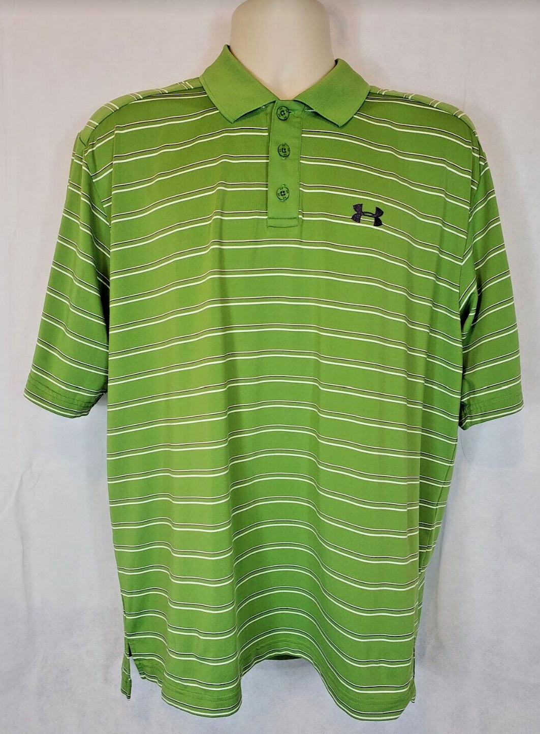 UNDER ARMOUR Mens Polo Shirt Size Large - Green with White & Red Stripes gallery