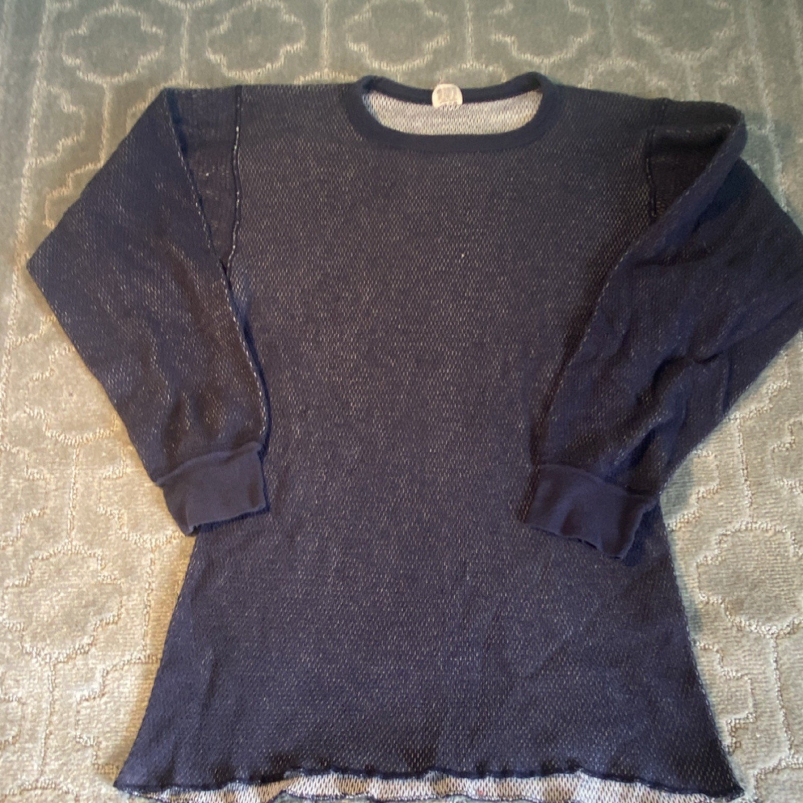 Navy Thermal Knit Long Sleeve Crew Neck Waffle Cotton Grunge Workwear XL gallery