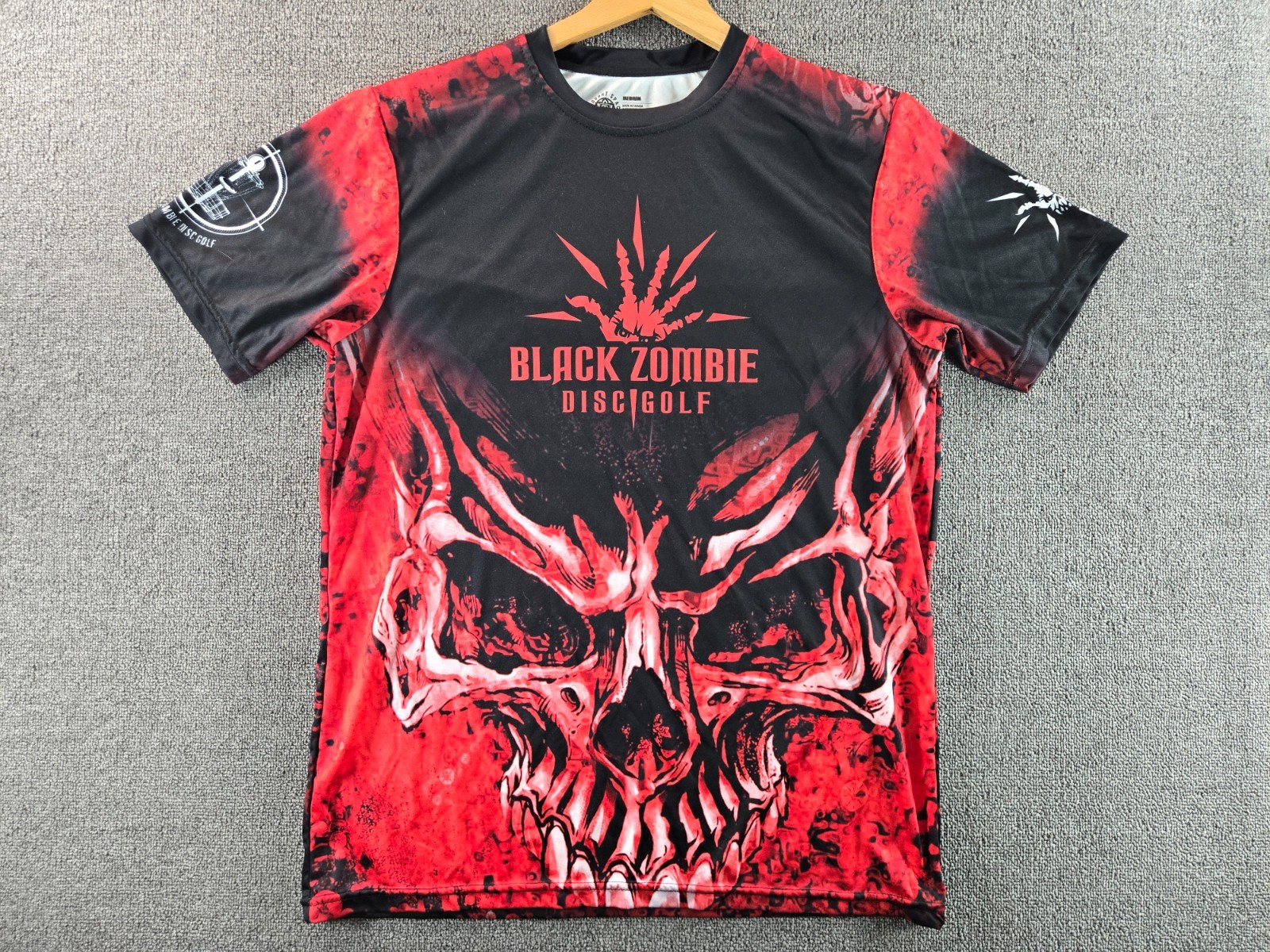 Black Zombie Disc Golf Shirt Size Medium Short Sleeve Pullover Quick Dry Skull gallery