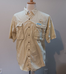 Hook & Tackle Fishing MENS LARGE L Yellow Short Sleeve Vented guc