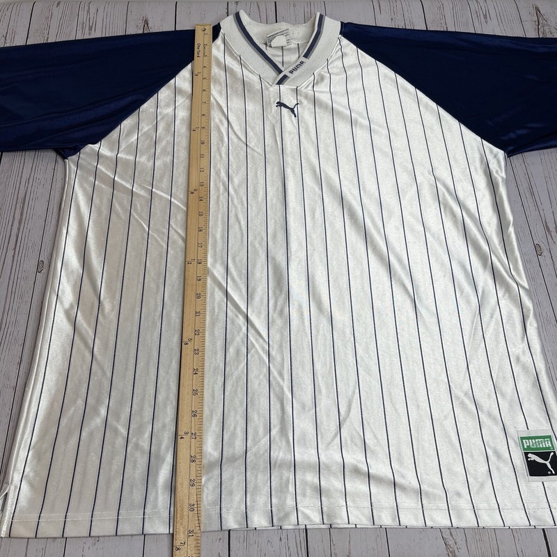 Vintage PUMA Pin Stripe Satin Warm Up Baseball Basketball Jersey Mens XXL White gallery