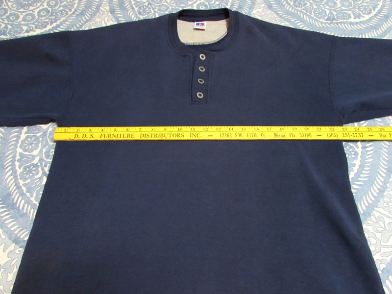 VTG Russell Athletic Henley Men Large Navy Blue 50/50 Pullover Sweatshirt USA gallery