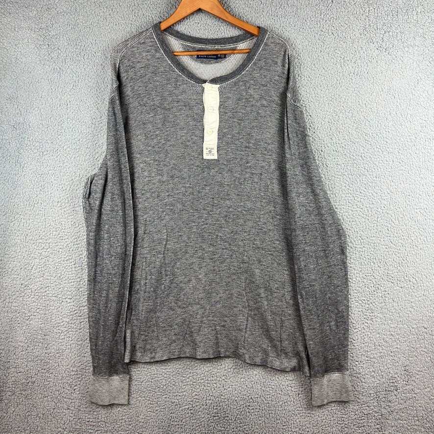 Polo Ralph Lauren Gray Thermal Henley Shirt USRL Military Standard Issue Men XXL gallery