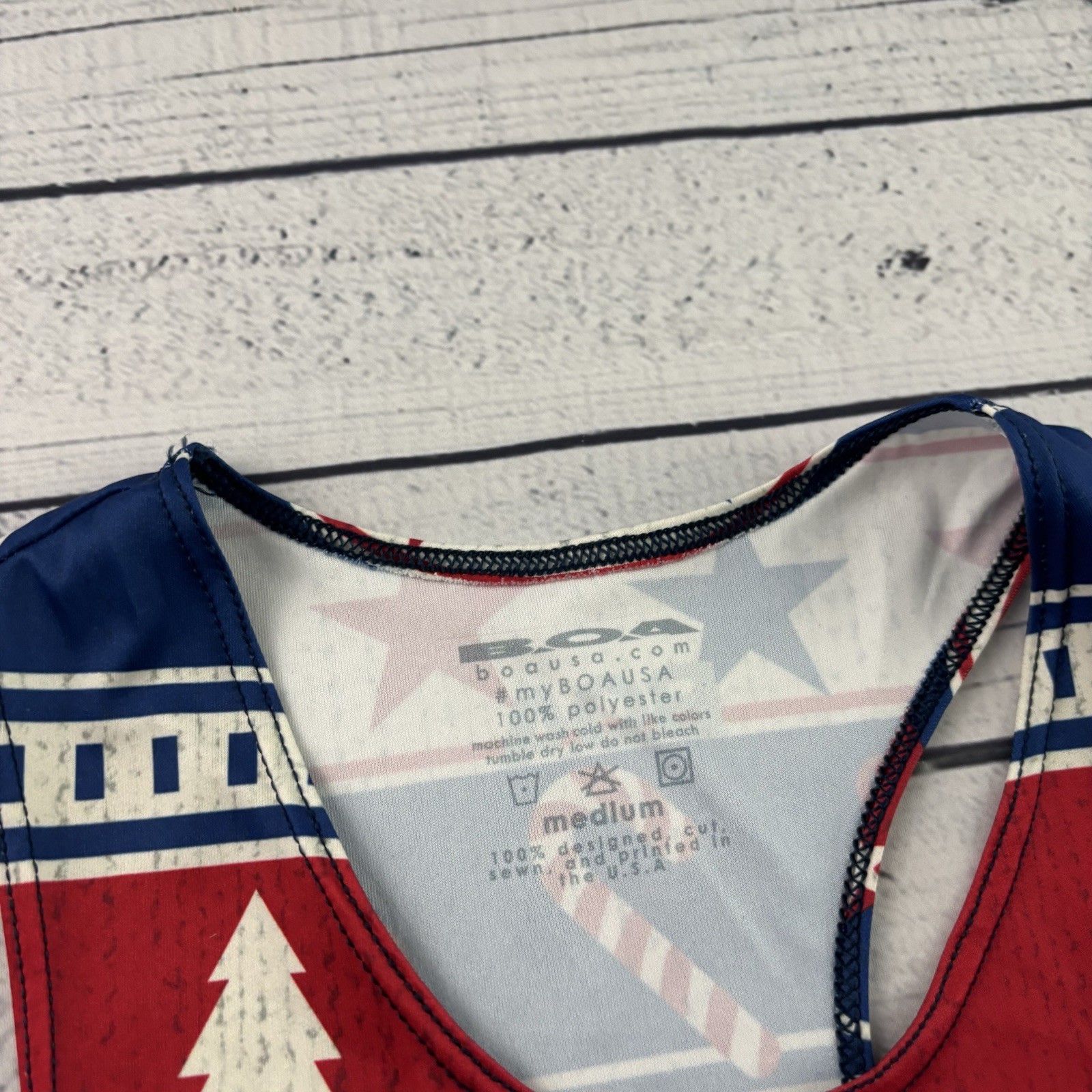 BOA Sleeveless Christmas USA Singlet Men's Medium Red White Blue gallery