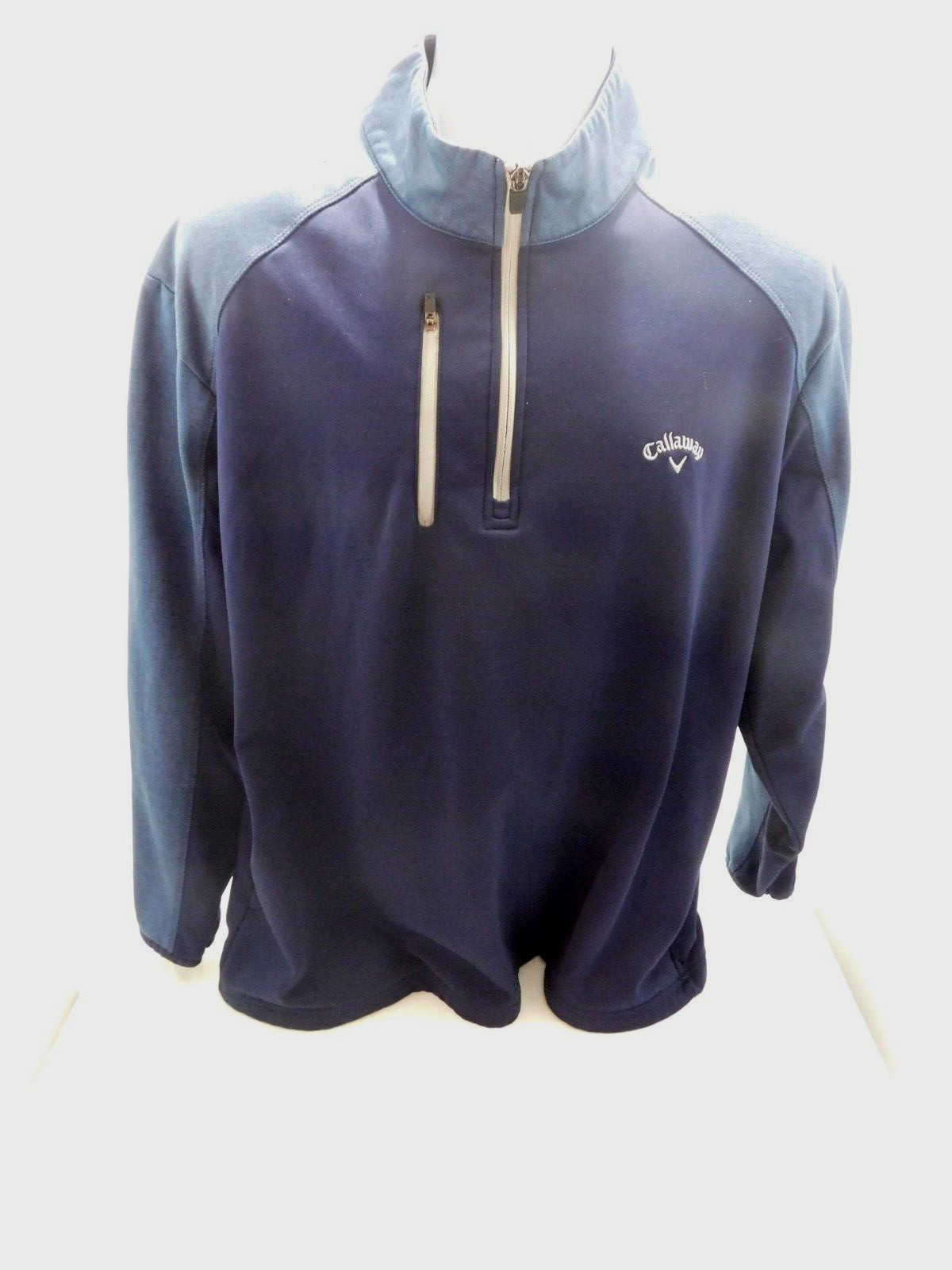 Callaway Sweater Men XL Blue Two Tone Fleece lined Quarter Zip Pockets Golf gallery