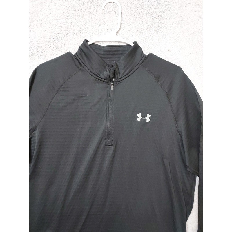 Under Armour Pullover Mens XL Base 2.0 Coldgear Quarter Zip Black Grid Thermal gallery
