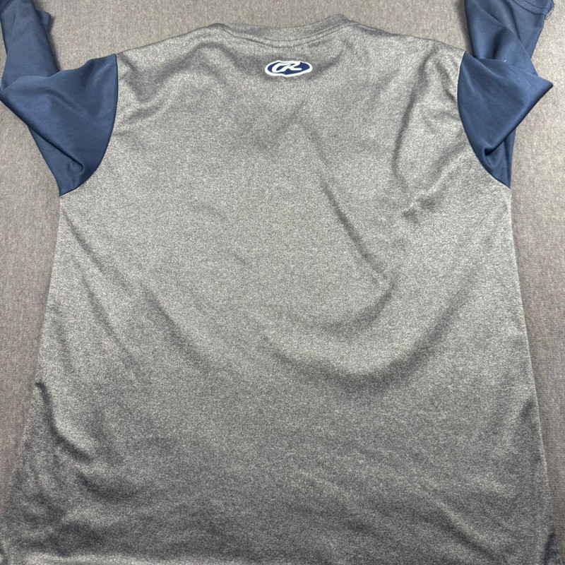 Rawlings Baseball Shirt Mens Youth XL Gray Navy Blue 3/4 Sleeve Athletic Tee gallery