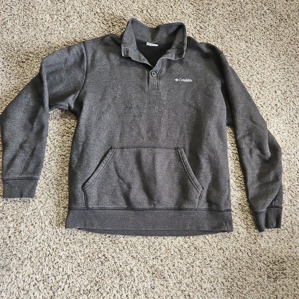 Columbia Men's Large 3 Button Front Longsleeve Pullover Sweater Dark Gray Black