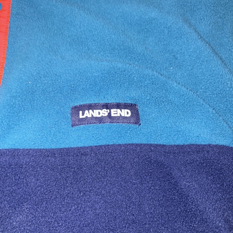 Lands' End Fleece Pullover Top Shirt Soft Stretch Teal Navy Orange Men's Size L gallery