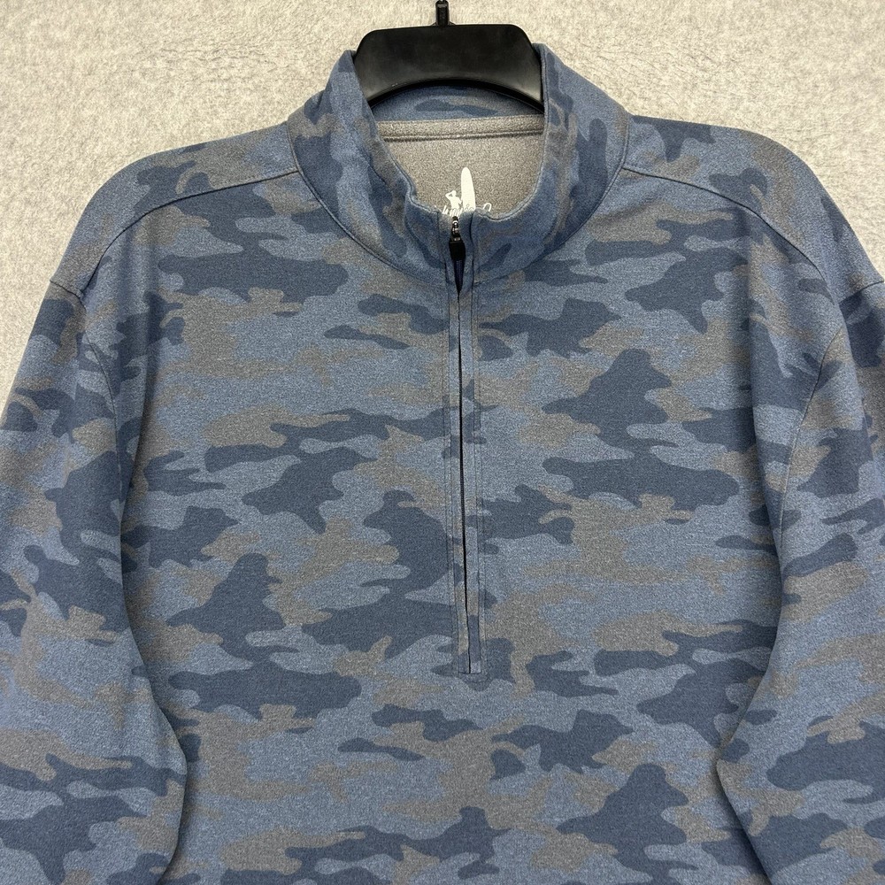 Johnnie-O Mens XL 1/4 Zip Pullover Blue Camo Golf Fleece Activewear Sweatshirt
