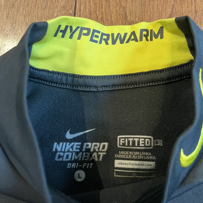 Mens Nike Pro Combat Hyperwarm Fitted Shirt Mock Neck Gray Neon Yellow sz Large gallery