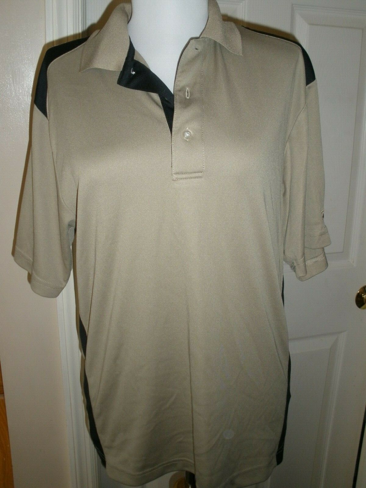 Men's Polo Golf Top Top Flite Large Tan Black (C10) gallery