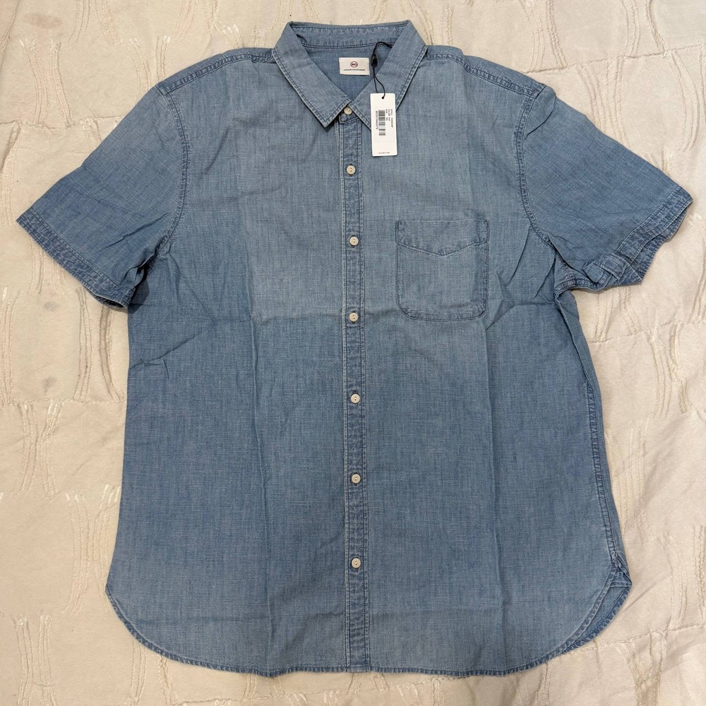 AG Adriano Goldschmied XXL Chambray Button Front Shirt Light Blue Short Sleeve