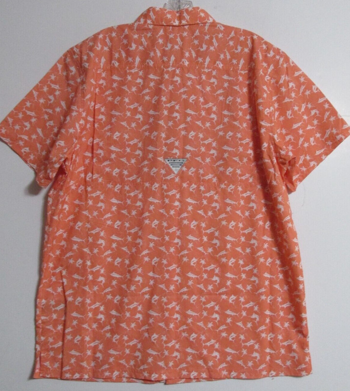 Men's Columbia Super Bluefin Winds Short Sleeve Camp Shirt Orange Size Medium gallery