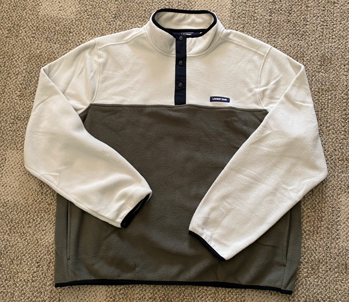 Lands' End Fleece Pullover Top Shirt Soft Stretch Beige Olive Men's Small gallery