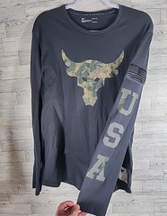 Under Armour Project Rock Shirt Men’s L Long Sleeve Tee Flag Patch Camo USA