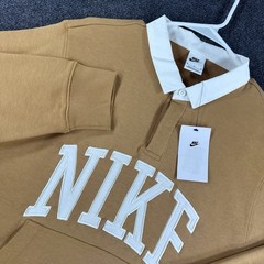 Nike Club Fleece Long Sleeve Flax White Polo Shirt Men’s Sz M (FN3112 224)