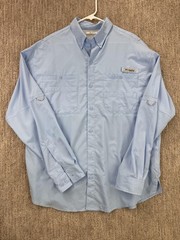 Columbia PFG Omni-Shade Shirt Mens Large Blue Long Sleeve Fishing Button Up