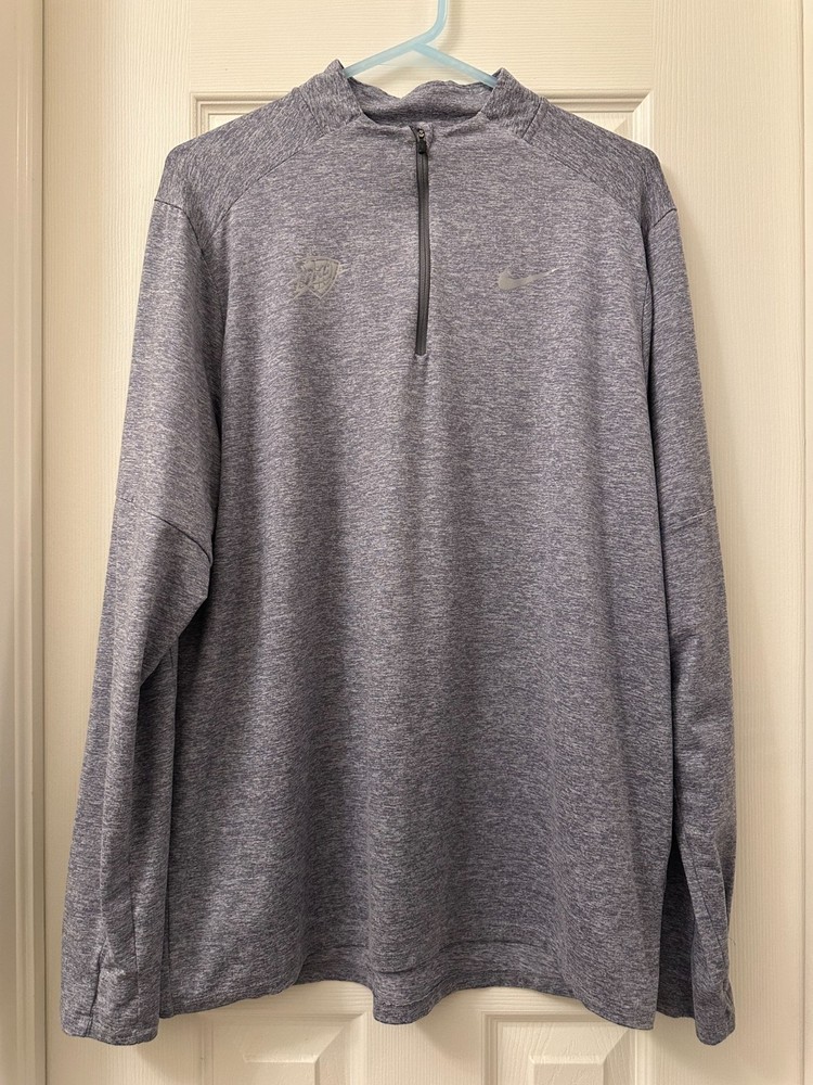 Nike Oklahoma City Thunder Team Issued Grey "Nike Running" Quarter Zip SZ LARGE
