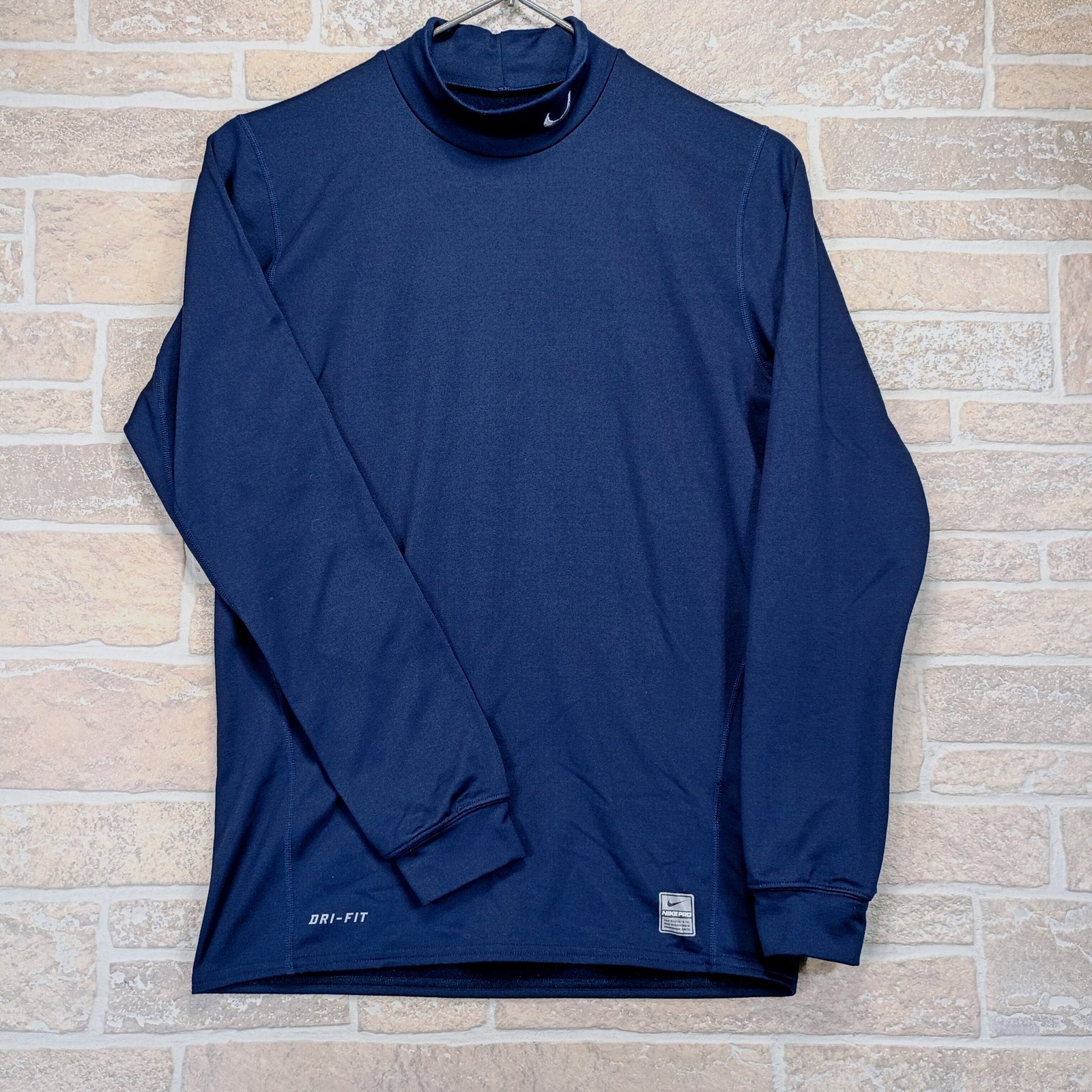 Nike Pro Fitted Shirt Medium Baselayer Dri-Fit Long Sleeve Mock Neck SWOOSH Navy gallery
