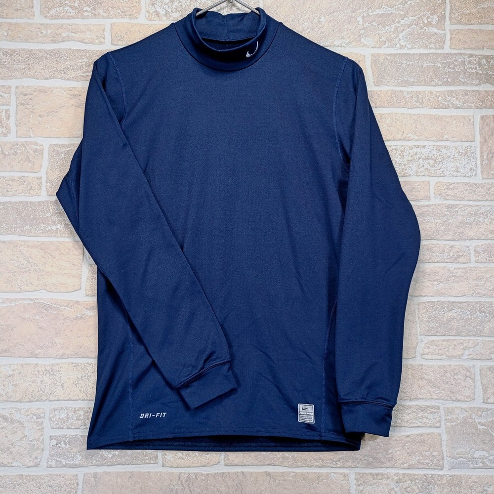 Nike Pro Fitted Shirt Medium Baselayer Dri-Fit Long Sleeve Mock Neck SWOOSH Navy