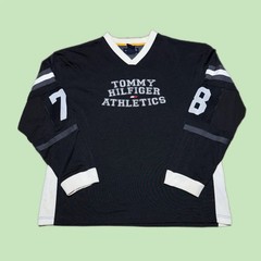 Vintage 1990s Tommy Hilfiger Athletics Embroidered Black Hockey Jersey Size XL
