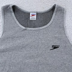 Speedo Shirt Mens Medium Gray Mesh Knit Tank Top Sleeveless Athletic Made USA