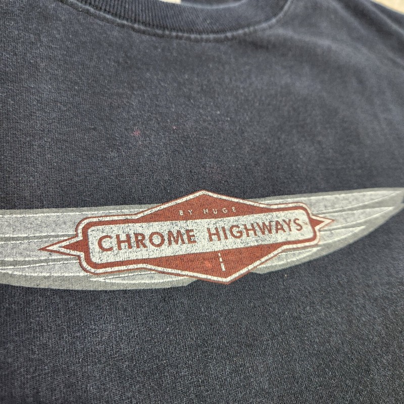 Vintage Biker Shirt Men XL Huge Chrome Highways Parody Tee Black Faded Y2K gallery