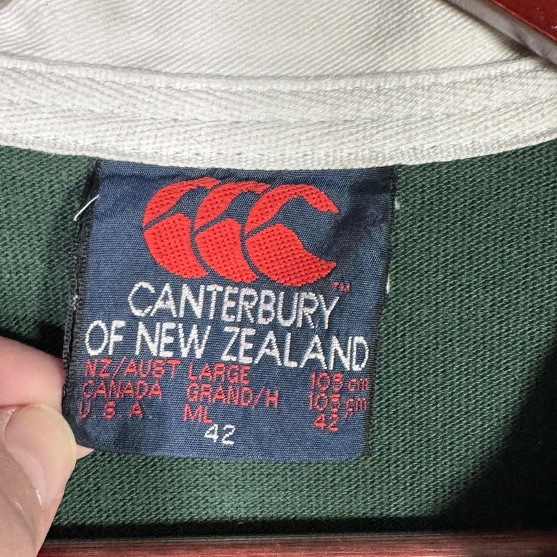Canterbury New Zealand Rugby Shirt Mens L Green Striped Kiwi Lager *FLAW gallery