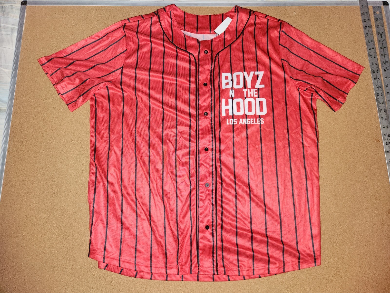 Boyz N The Hood Los Angeles Red Button Up Pinstriped Baseball Jersey 2XLARGE New gallery