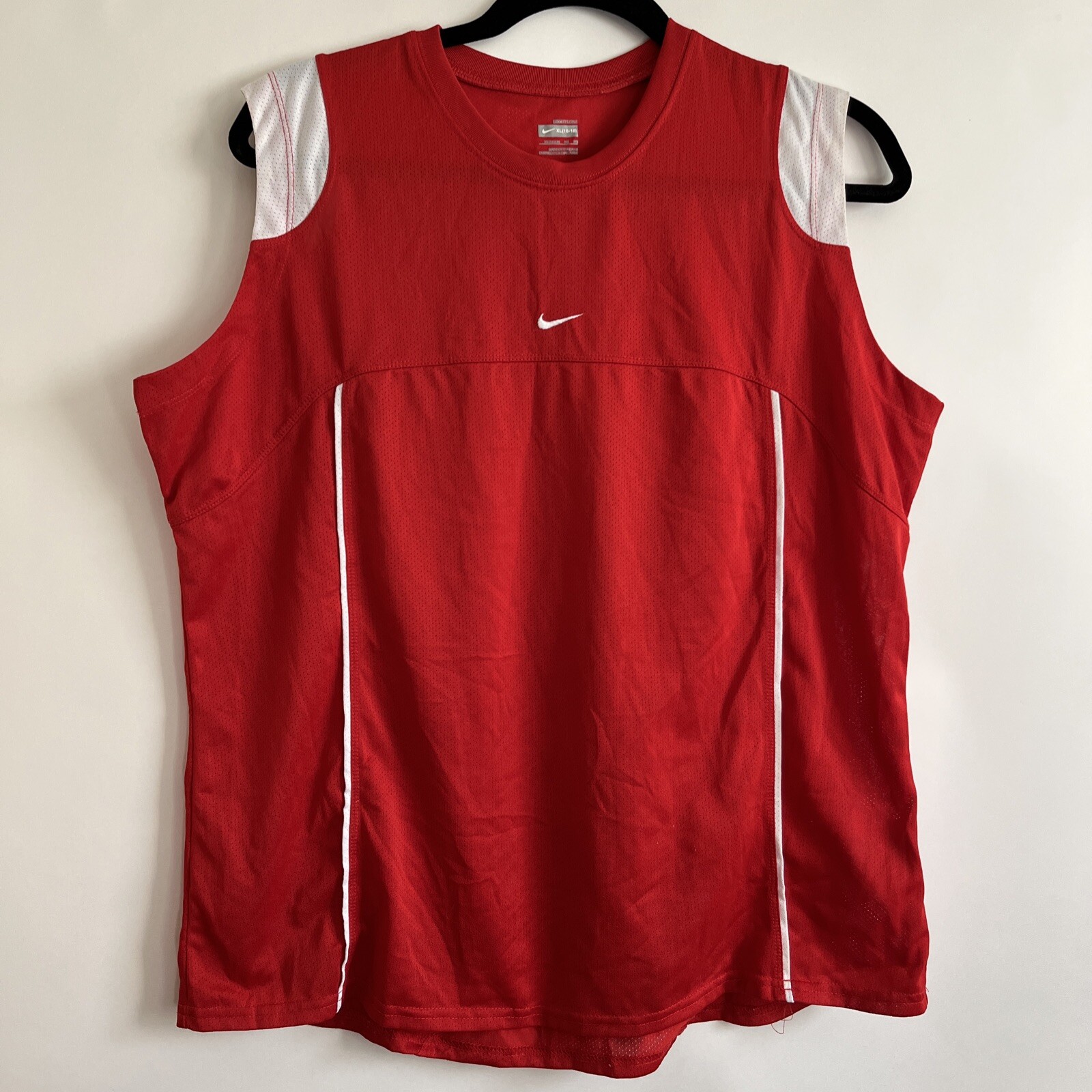 Nike Fit Dry XL 16 - 18 Logo Fitted Sleeveless Gym Sports Red Shirt gallery