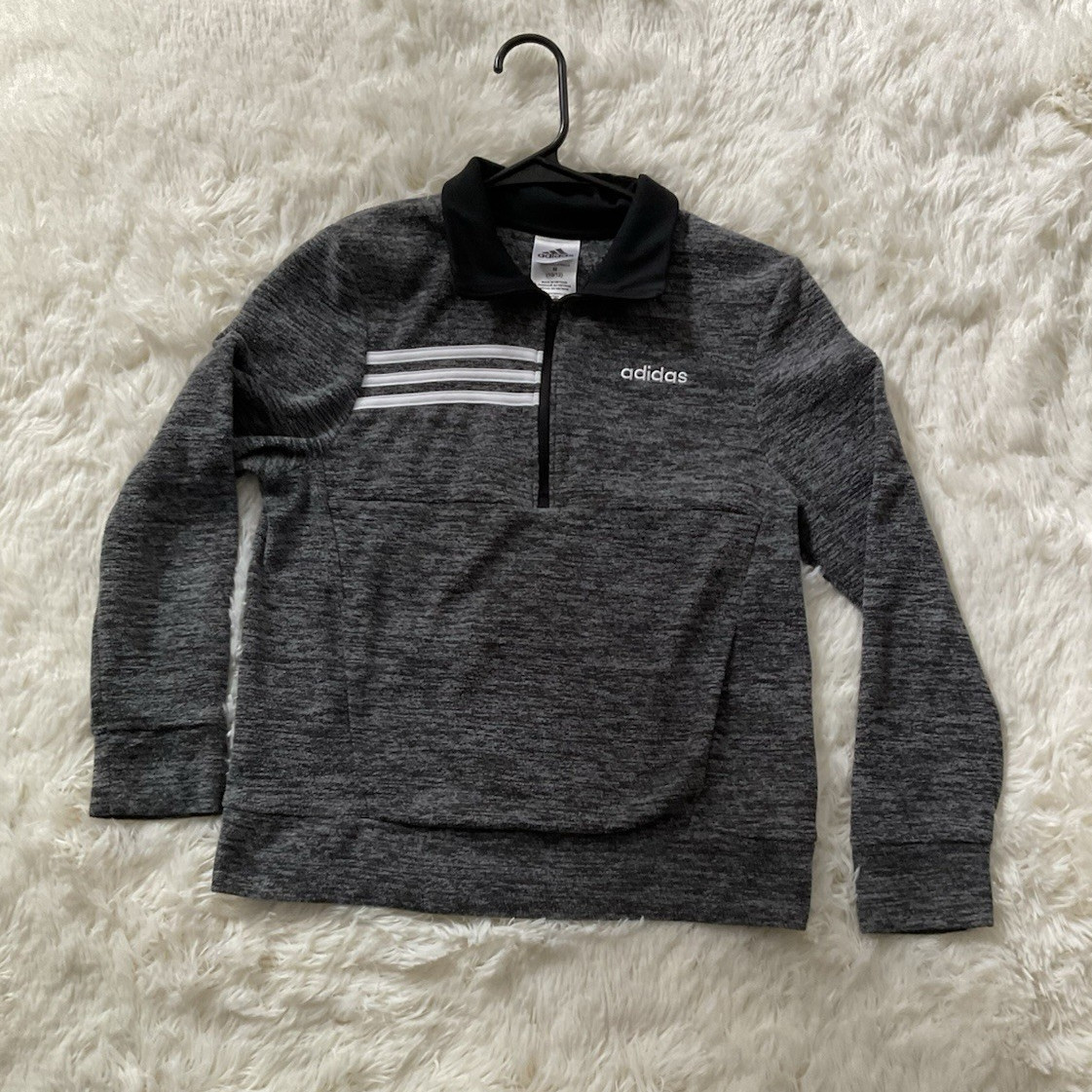 adidas Boys M Heathered Gray 1/4 Zip Stand Collar Activewear Pullover gallery