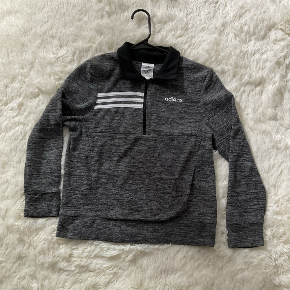adidas Boys M Heathered Gray 1/4 Zip Stand Collar Activewear Pullover