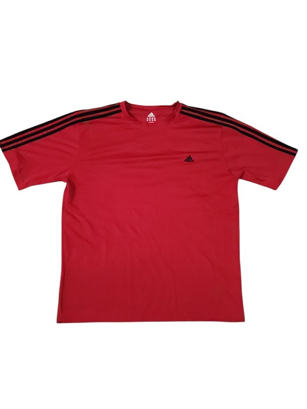 Adidas Shirt Men's XL Red 3 Stripes Short Sleeve Performance Tech Active 360 gallery