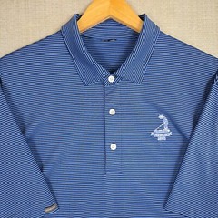 DUNNING x PINEHURST Blue Striped Polo Shirt Size Large Mens Performance Golf